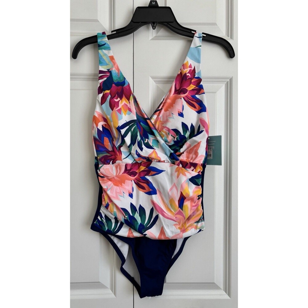 Bal Harbour Women’s One Piece Tummy Control Swimsuit - Size 8 - Blue-Multicolor